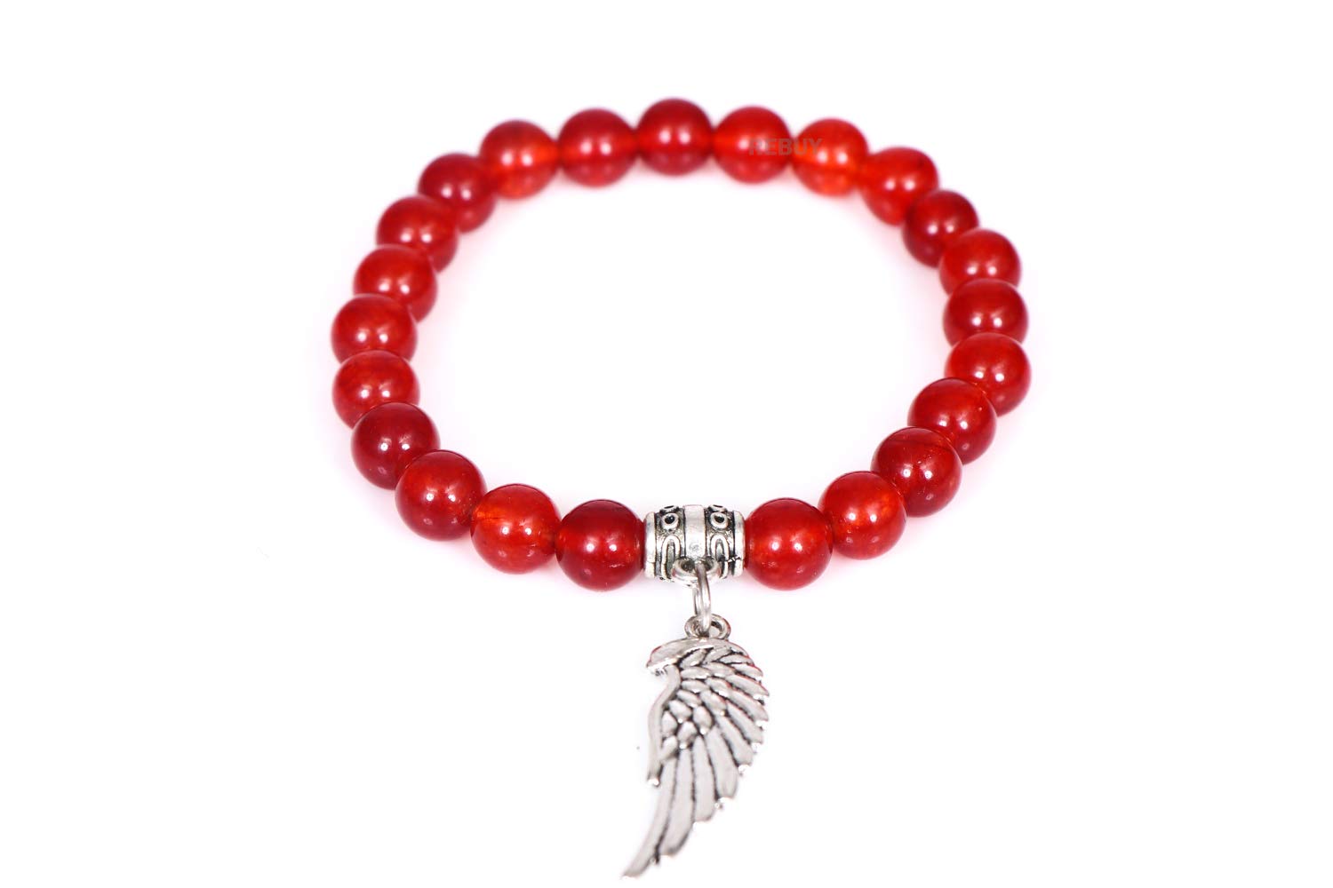 REBUY Red Carnelian Stone Feather Charm Bracelet | For Men and Women | Bead Size: 8 mm (B08LBLM6D1) Amazon Price History, Amazon Price Tracker