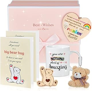 Hampers Gift for Women Thinking of You Gifts Bear Hug in a Box Pocket Hug Token Rainbow Inspirational Plaque Get Well Soon Gift for Mom Sister Friend Miss You Leaving Gifts Birthday Present