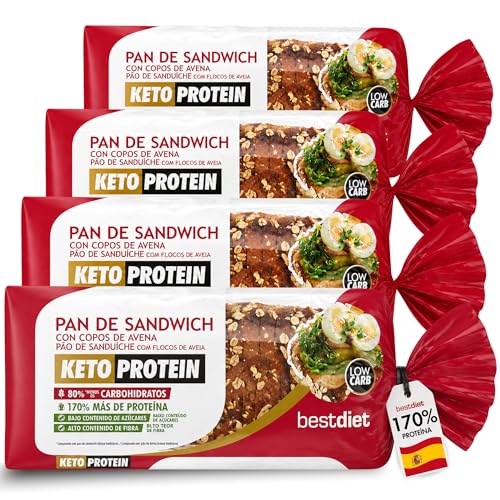 Pan Keto Protein con Avena 4 uds. 365 g – Pan de Molde Alto en Proteínas y Fibra – Bajo en Azúcares y Carbohidratos – Ideal para Tostadas, Sándwich y Dieta Keto – Listo para Consumir – Best Diet