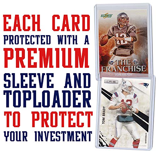 Tom Brady Football Card Bundle, Set of 6 Assorted New England Patriots and Michigan Wolverines Mint Football Cards of Quarterback GOAT Super Bowl Champion Tom Brady, Protected by Sleeve and Toploader