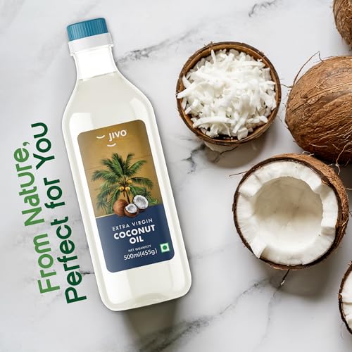 Image of JIVO Pure Extra Virgin Coconut Oil 500 ml | Nourishing Oil Bottle for Skin | Hair Growth | Baby Massage | Good for Salad Dressing Zero Cholesterol and Trans Fat | Keto diet & Cooking