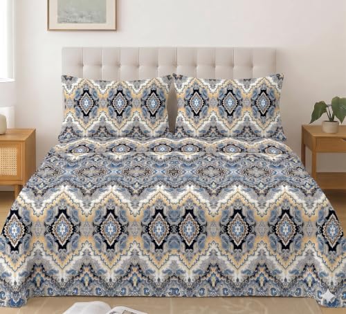 Image of IVAZA 240 TC Soft Ezyption Cotton Floral Print King Size Bedsheet - with 2 Pillow Covers, Hypoallergenic, Brethable, (Size- 90 x 90 Inch) Jet Black