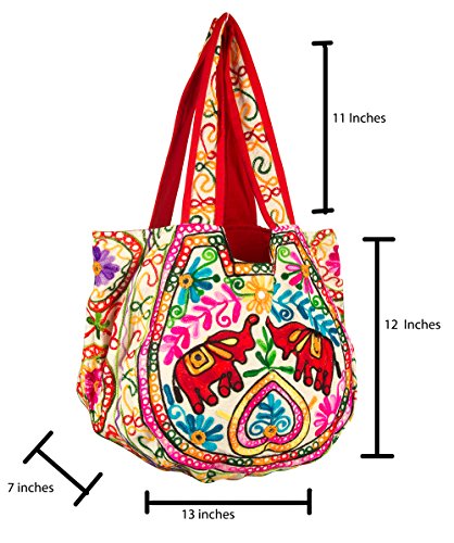 Bolsa Tote bordada con espejo y elefante estilo boho hippie miniatura 6
