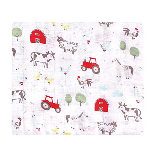 Image of Hudson Baby Unisex Baby Cotton Muslin Swaddle Blankets, Boy Farm Animals, 3-Pack