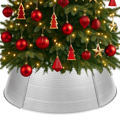 Bribay Silver Metal Christmas Tree Collar, 28 Inch 5 Panel Tree Collar Base Stand for Artificial Trees, Perfect for Xmas Tree Base Cover Decoration