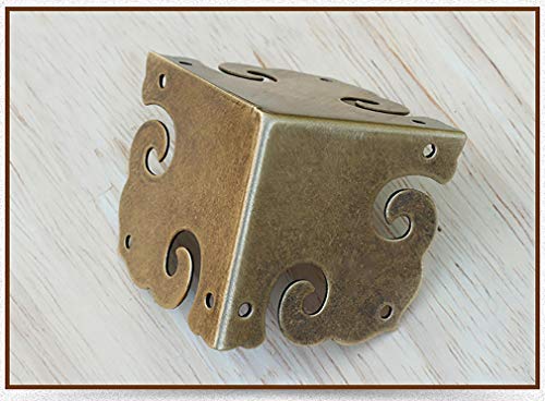 Image of 4Pcs Vintage Pure Brass Corner Protectors Antique Hardware Desk Edge Wooden Jewelry Gift Box Cabinet Three Sides Full Encase Corner Guard (Antique Bronze)