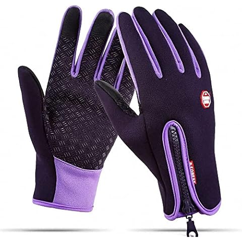 Anti-slip Motorcycle Winter Warm Outdoor Sports Hiking Cycling Men Women Full Finger Touch Screen Gloves, Purple, M /Plam width:3.14in Cover