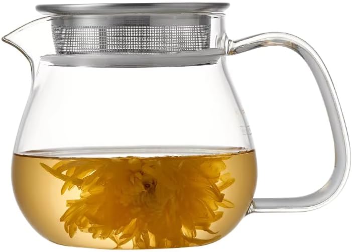 Tetera de vidrio de 33.8 fl oz con infusor extraíble, hervidor de té seguro para estufa, juego de té de hojas sueltas y florecientes