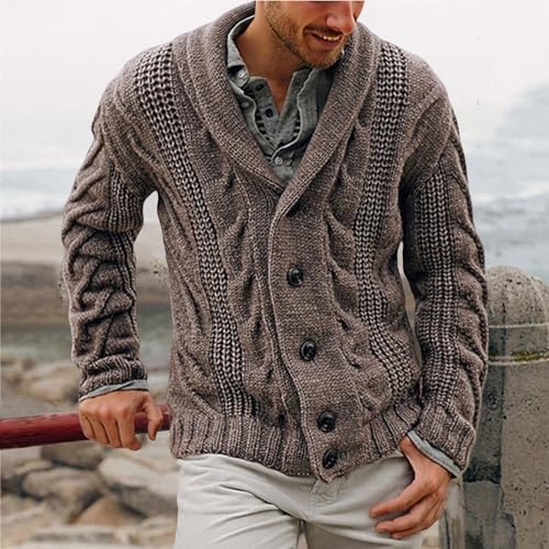 Men's Classic Sweater Cable Knit Notched Collar Single Breasted Button Sweaters Fall Winter Chunky Pullover Outfits2