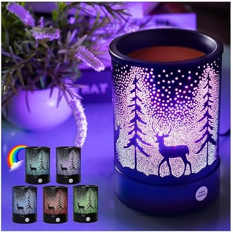 Hituiter Fragrance Oil Lamp Warmer with 7 Color Lights - Pine Forest Deer Design for Home Decor, Office, and Gifts Cover