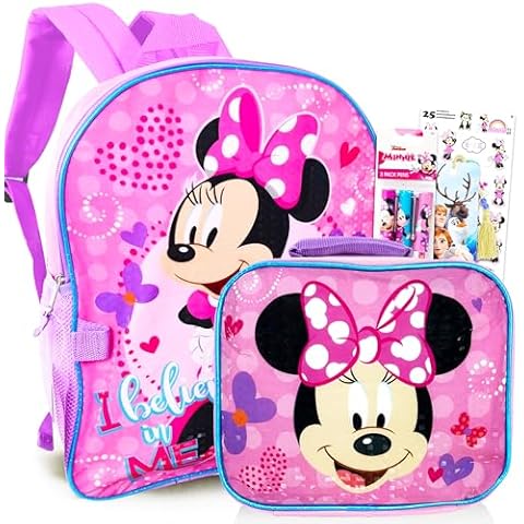 Disney Minnie Mouse Backpack with Lunch Box 5 Pc Bundle Cover