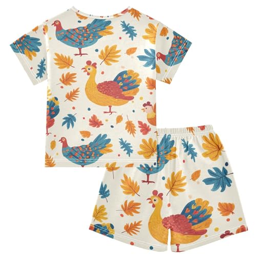 Pajama Short Sets Autumn Leaves and Turkey Soft Cotton Summer Sleepwear 2 Piece PJS Size 5-14T2