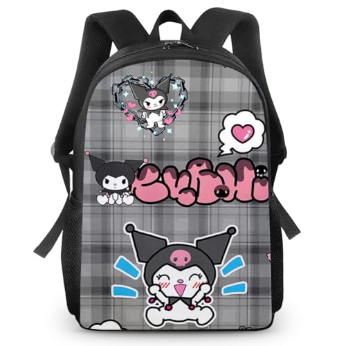 YCVBCY Kuromi Mochila de Dibujos Animados, 3D Estampado En Dibujos Animados Mochila Multifuncional Resistente Al Agua Casual Backpack Mochila Escolar Infantil de Gran Capacidad