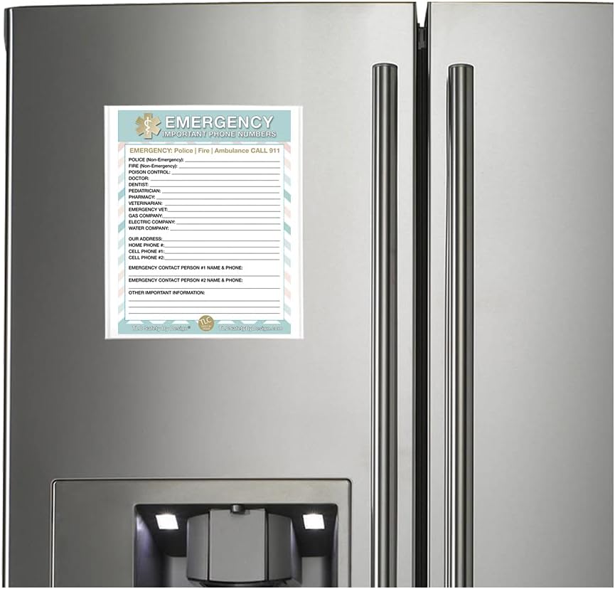 TLC Safety By Design Premium Emergency 8.5” x 11” Contact Cards in Magnetic Sleeve Large Format Refrigerator Safety Important Phone Numbers (2 Cards and 1 Magnetic Sleeve, Pastel Medical ICE)