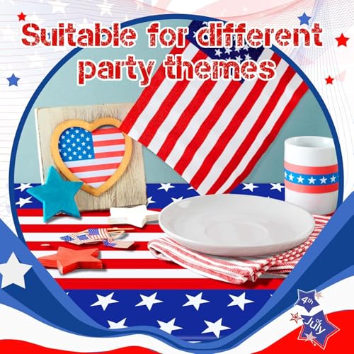 Image of Newwiee 6 Pcs 4th of July Patriotic Tablecloth Disposable American Flag Tablecloth 54x108 Plastic Red White Blue Independence Day Rectangle Table Cover 250th Decoration (Combination)