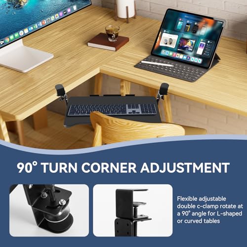 VUSIGN Keyboard Tray Under Desk Height Adjustable,Pull Out with Adjustable C Clamp Mount System for L-Shaped Tables, Extra Sturdy, 26.4” x 11.8” Slide-Out Platform Computer Drawer for Typing, Black by VUSIGN - Image 4