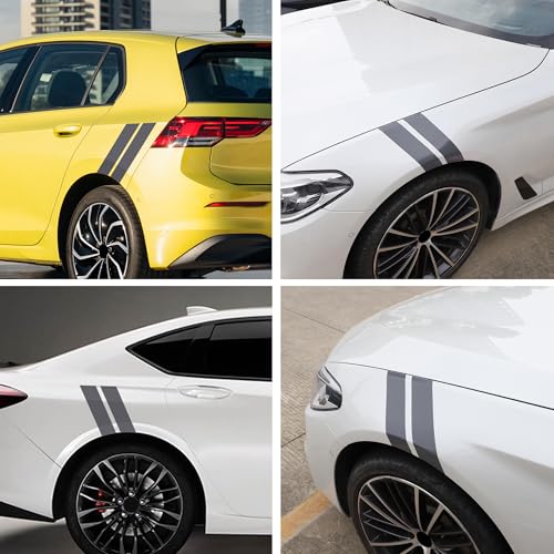Image of TOMALL 2 Pair Racing Sport Stripe Vinyl Decals for Car Fender Hood Bumper Trunk Auto Stripe Graphic Stickers Decorations for Pickup Vehicle SUV Truck Off-Road (Gray)