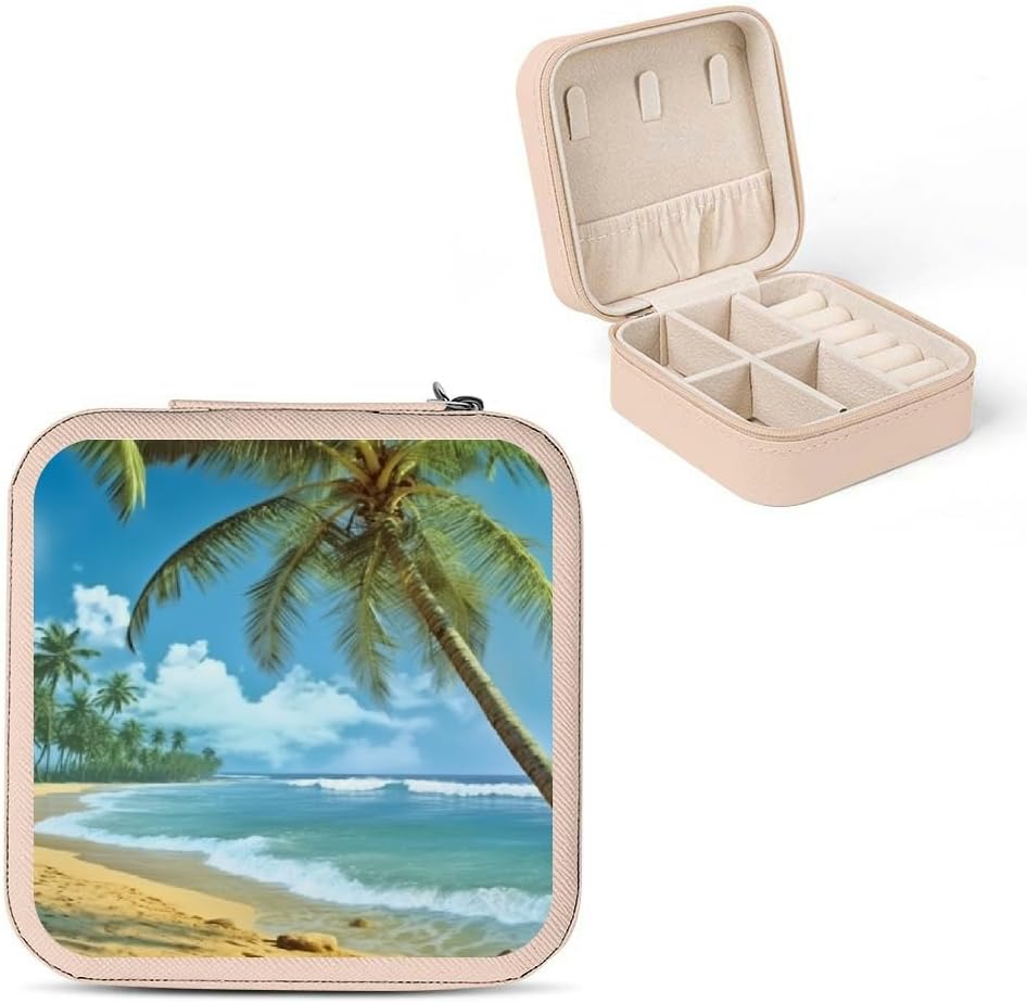 Palm Tree PU Leather Jewelry Box for Necklace, Ring, Earring - Gift for Her Pink