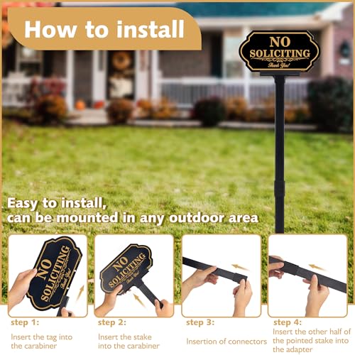 Image of No Soliciting Sign for House with Stake - 50-mil Thick Aluminum - 5x10 Inch /37 Inch High - Adjustable Height - Outdoor Yard Sign for Home and Front Door (A1512)
