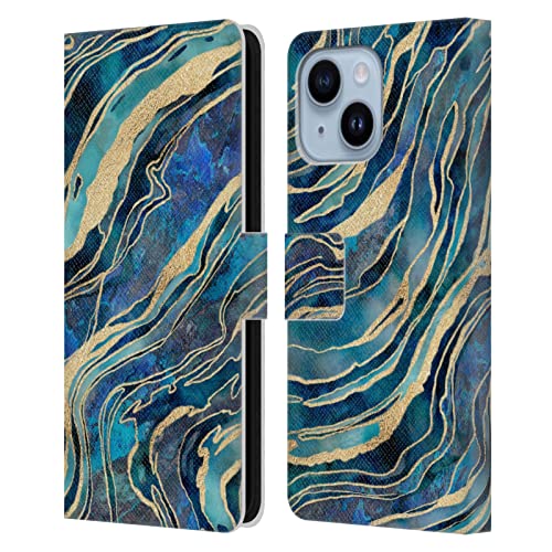 Coque cuir iPhone 14 Plus LebensArt marbre bleu chatoyant chic