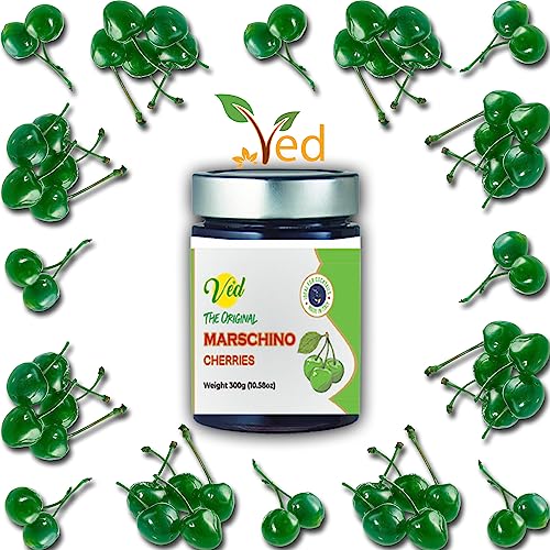 Ved Gourmet Original Black & Green Maraschino-Kirschen - Italienische Kirsche für Old Fashioned Cocktails - Veganer Cocktail, Bourbon-Kirschen in natürlichem Sirup zum Cocktail-Topping