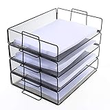 4 Tier Stackable Paper Tray - Metal Mesh Office File Organizer for Desk Printer Letter Teacher Paper Black Color by DeElf