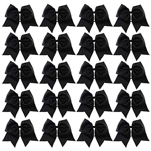 8" Large Solid Bow Hairpin Girls Bows With Rope Hair Bows 20Pcs (Black)