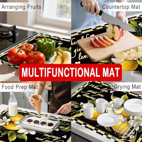 Image of Nuxovilar Stove Top Cover Glass Stove Top Cover Protector Lemon Floral Pattern Polyester Diatomaceous Earth Mixture 28.65x20.47inch Decorative Kitchen Mat Countertop, Dining Table, Coffee Bar