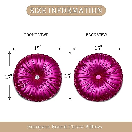 Image of EUCIOR Round Throw Pillows,Pumpkin Pleated Handmade Metallic Throw Pillows,Hot Pink Throw Pillow,Modern Leather Decorative Pillowcases for Home Decor Bedroom Living Room Couch Bed Sofa (Hot-Pink)