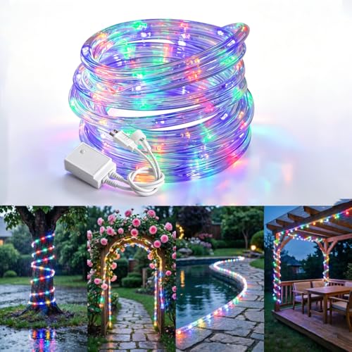 Image of 20ft Rope Lights For Outside, Connectable & Flexible Tube Lights with 8 Modes Controller,Waterproof Multicolor LED Rope Lighting for Deck,Garden,Pool,Patio,Bedroom,Indoor & Outdoor Landscape Lighting