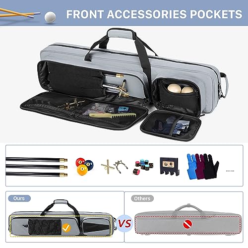 GOBUROS 4x5 Pool Cue Case, Billiard Stick Carrying Case Holds 4 Butts and 5 Shafts, Soft Pool Stick Bag with Large Front Accessories Pockets and Shoulder Strap for Easy Carry - Image 3