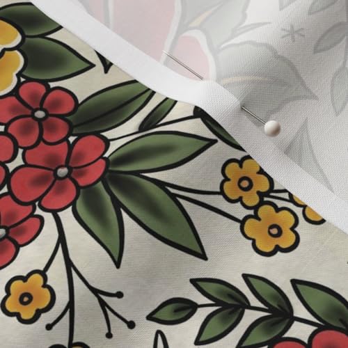 Spoonflower FI-F86-D13889476-FQ Fabric - Vintage Tattoo Traditional Old School Floral Printed thumb #6