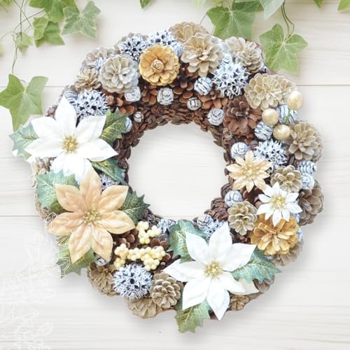 手作り リース HAPPINESS 直径約30cm ナチュラル インテリア おしゃれ 飾り 花 プリザーブドリース 玄関 リビング