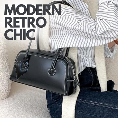 Image of Shoulder Bag for Women Vegan leather Vegan Suede Vintage Handbag Retro Classic Small Hobo Purse with Heart Charm