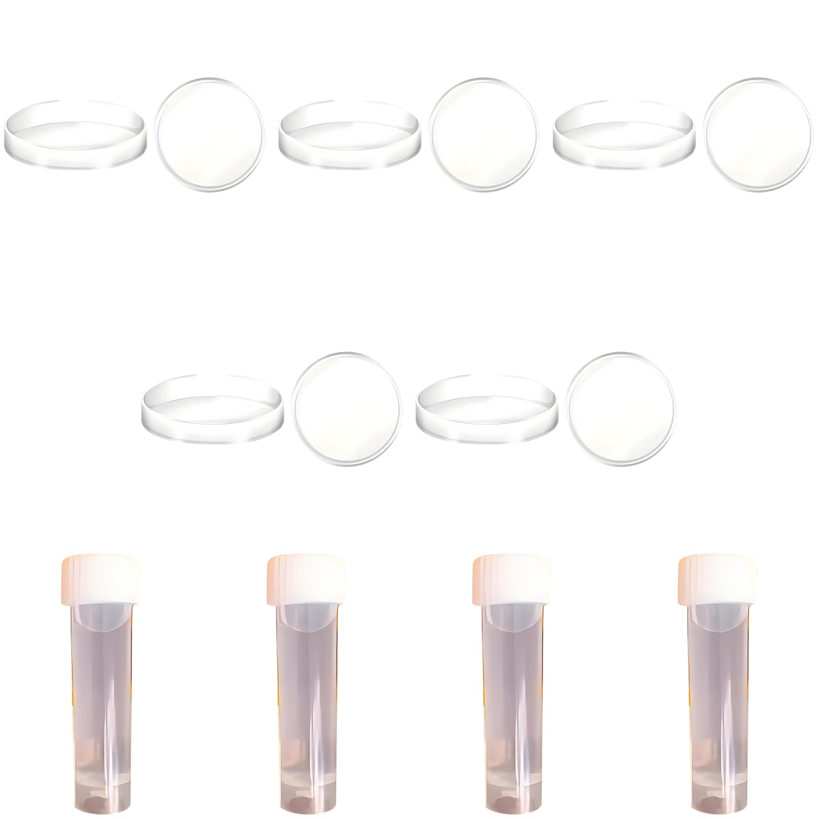 Lot de 10 boîtes de Pétri en plastique transparent, 9 x 9 x 1,5 cm, avec couvercles, 10 écouvillons, 10 compte-gouttes, 4 tubes à essai, jetables pour projets scolaires et kit d’essai à domicile