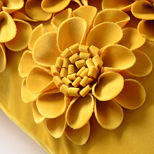 Jwh 3D Flower Throw Pillow Cover Aesthetic Decorative Floral Accent Pillow Case Velvet Pillowcase Square Cushion Couch Bed Living Room Office With Zipper 18X18 Inch Mustard Yellow #TOP3