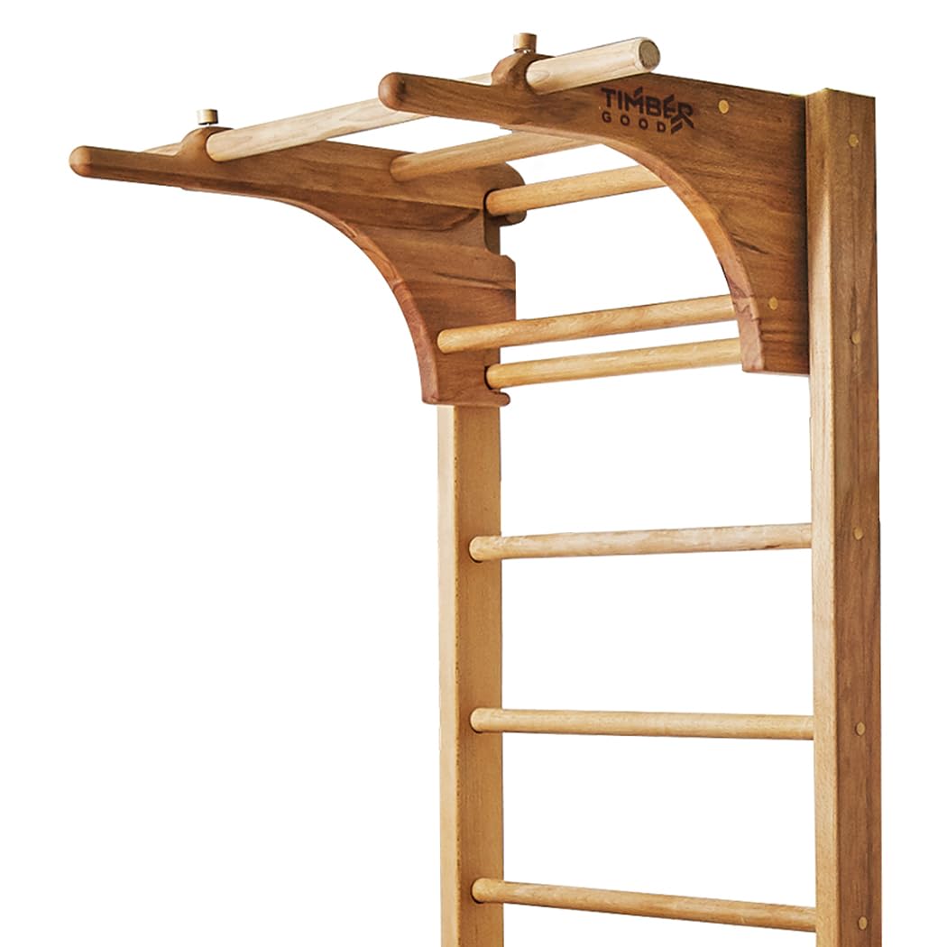 Swedish Ladder Wall Stall Bars for Kids and Adults, made of Solid Beech Wood, Withstands Loads up to 880 lbs, with Removable Pull-Up Bar, Dip Bar, Gymnastics and Exercise Indore Gym