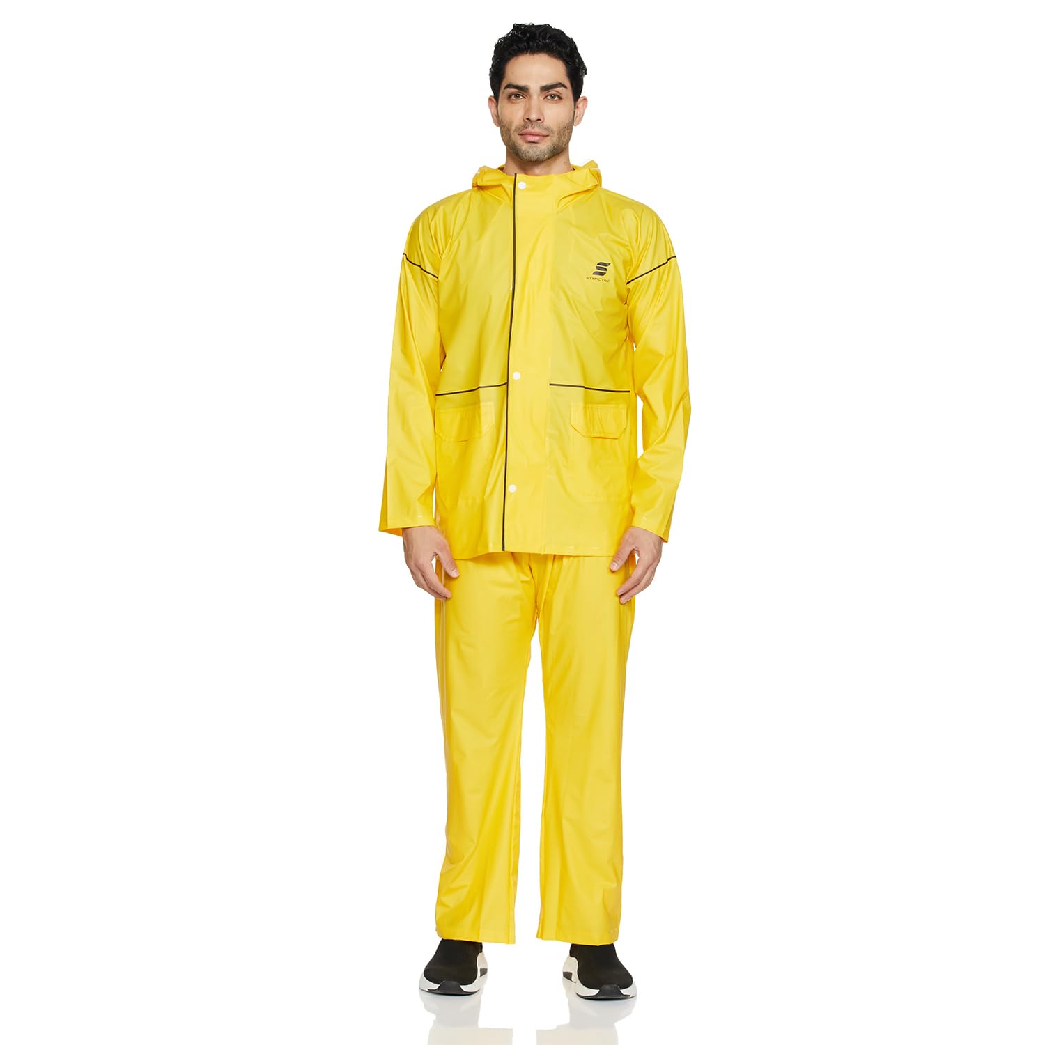 Amazon Brand – Symactive PVC Raincoat with Hood for Men | Standard Length Waterproof Raincoat | Seam-Sealed | Snap Button Sleeves | Size XL | Yellow-image-25