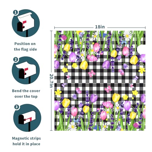 Image of Harooni Spring Summer Flowers Magnetic Mailbox Cover Standard Size 18x21in Tulips Florals Mailbox Cover Magnetic Spring Decor Mailbox Wraps Post Letter Box Cover for Home Garden Yard Outdoor Decor