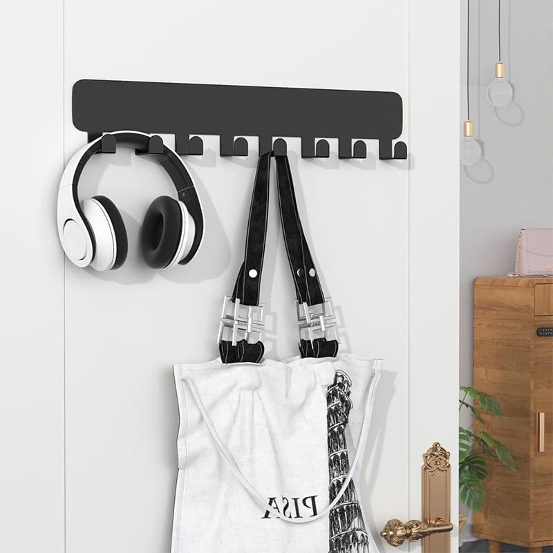 Key Holder for Wall, Key Hooks with 8 Hooks, No Drilling Required,Hallway Wall Mount Keychain, Key Holder Wall Mount for Corridor, Living Room (Black)