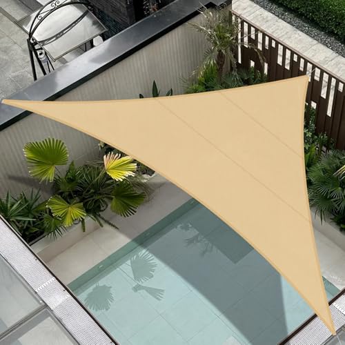 Cool Area Toldo Vela de Sombra Impermeable Triangular 5x5x7m Protección UV PES Toldos para Patio Exterior Jardín Terraza-Arena