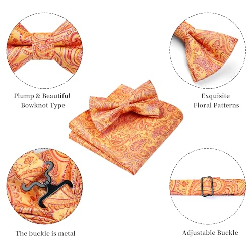 Image of HISDERN Bow Ties for Men Paisley Floral Pre-tied Bowtie Pocket Square Set Men's Formal Bow Ties Wedding Party