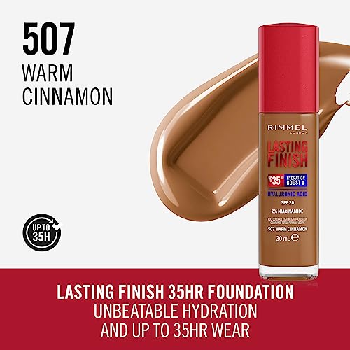 Rimmel Lasting Finish 35Hr Foundation 507 Warm Cinnamon, Full Coverage, Hydrating, SPF20, Hyaluronic Acid, Vitamin E - Image 2