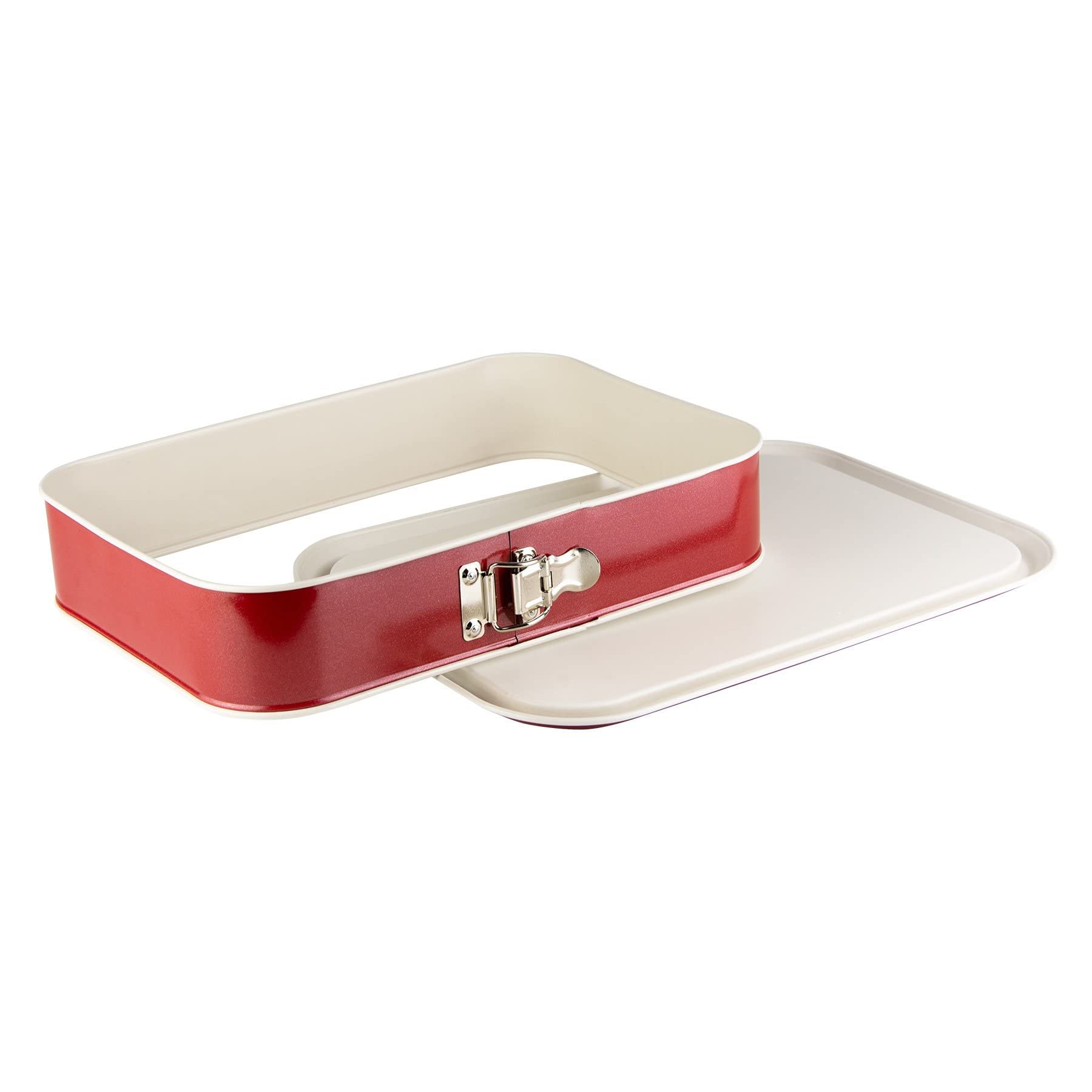 Grizzly Moule à charnière antiadhésif avec protection antifuite 35 x 24 cm Rouge/crème Grand moule à gâteau rectangulaire à bord haut