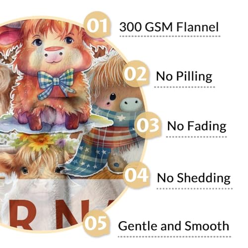 Personalized Highland Cow Blanket Gifts with Name - 50x60 Inches Cute Throw Blanket for Girls & Boys - Brown Soft Fuzzy Blankets for Bed, Couch & Living Room