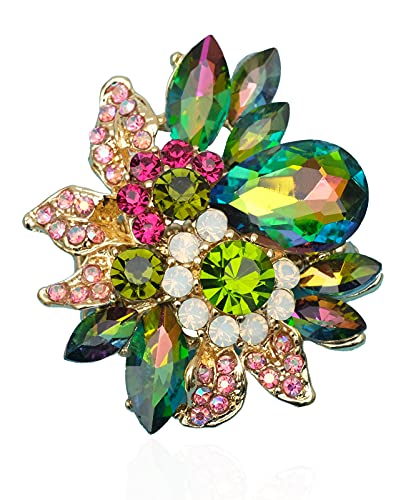 CSY Luxury Women's Austrian Crystal Leaves Flower Big Cocktail Statement Rings Stretch Adjustable Ring Jewelry Accessories