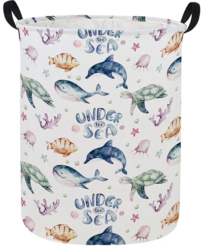 Image of DDBASKET Kids Laundry Basket Sea Hamper for Nursery Boy and Girl Ocean Hamper Cute Kids Toys Storage Bin Organizer Room Decor for Home(Ocean)