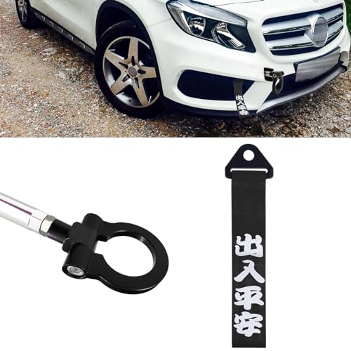 Xotic Tech Set Black Racing Style Front Rear Bumper Nylon w/Steel Chinese Slogan Towing Strap+Aluminum Tow Hook Compatible with Mercedes-Benz C E S ML SL R172 R231 W166 SLK CLA GLK Class