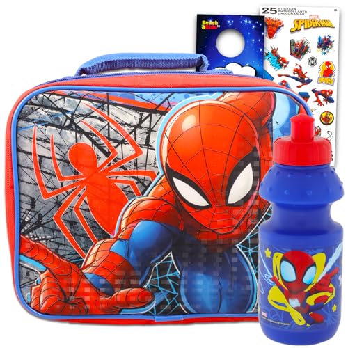 Spiderman Lunch Bag Set For Kids, Toddlers, Preschool ~ 5 Pc Bundle With Marvel Superhero Lunch Box, Water Bottle, Stickers, And More | Avengers...