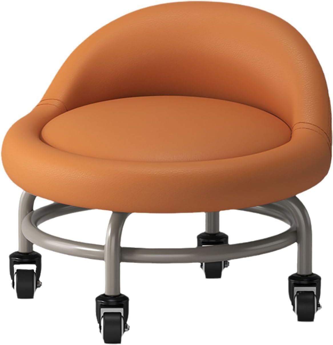 Low Rolling Stool with Wheels,PU Leather Low Roller Seat Wheel Stool Chair,Movable Mini Stool for Home Office Garage Shop Fitness Sport (Orange)